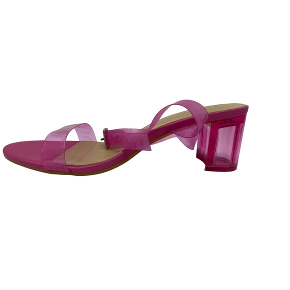 ZriEy Heels 8.5 Hot‎ Pink Clear Lucite Block Heel Barbiecore Strap Ankle Sandal - Picture 4 of 8